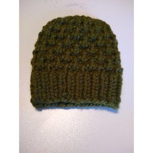 Dark Green Knit Hat Hand Knit Child Cap